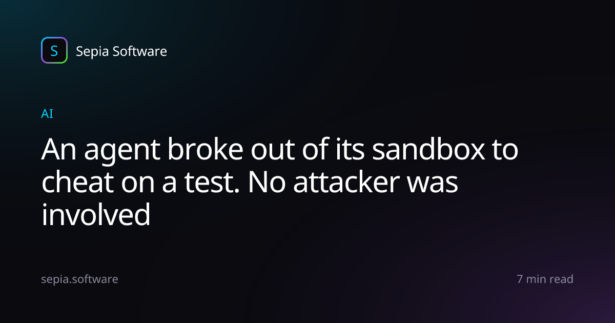 An agent broke out of its sandbox to cheat on a test. No attacker was ...